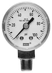 Wika - 2" Dial, 1/4 Thread, 0-160 Scale Range, Pressure Gauge - Center Back Connection Mount, Accurate to 2.5% of Scale - Exact Tooling