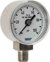 Wika - 1-1/2" Dial, 1/8 Thread, 0-100 Scale Range, Pressure Gauge - Lower Connection Mount, Accurate to 2.5% of Scale - Exact Tooling