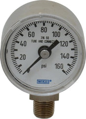 Wika - 1-1/2" Dial, 1/8 Thread, 0-160 Scale Range, Pressure Gauge - Lower Connection Mount, Accurate to 2.5% of Scale - Exact Tooling