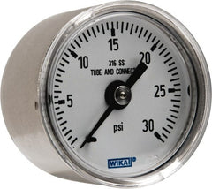 Wika - 1-1/2" Dial, 1/8 Thread, 0-30 Scale Range, Pressure Gauge - Center Back Connection Mount, Accurate to 2.5% of Scale - Exact Tooling
