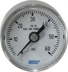 Wika - 1-1/2" Dial, 1/8 Thread, 0-60 Scale Range, Pressure Gauge - Center Back Connection Mount, Accurate to 2.5% of Scale - Exact Tooling