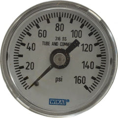 Wika - 1-1/2" Dial, 1/8 Thread, 0-160 Scale Range, Pressure Gauge - Center Back Connection Mount, Accurate to 2.5% of Scale - Exact Tooling