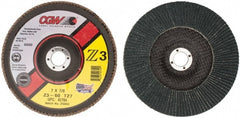 Camel Grinding Wheels - 60 Grit, 7" Disc Diam, 7/8" Center Hole, Type 27 Zirconia Alumina Flap Disc - 8,600 Max RPM, Poly Cotton Backing, Arbor Attaching System, Coated - Exact Tooling