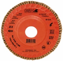 Camel Grinding Wheels - 40 Grit, 5" Disc Diam, 7/8" Center Hole, Type 27 Ceramic Flap Disc - 12,200 Max RPM, Polyester Backing, Arbor Attaching System, Coated - Exact Tooling