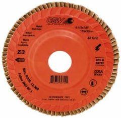 Camel Grinding Wheels - 40 Grit, 5" Disc Diam, 7/8" Center Hole, Type 27 Ceramic Flap Disc - 12,200 Max RPM, Polyester Backing, Arbor Attaching System, Coated - Exact Tooling