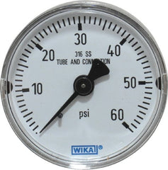 Wika - 2" Dial, 1/4 Thread, 0-60 Scale Range, Pressure Gauge - Center Back Connection Mount, Accurate to 2.5% of Scale - Exact Tooling