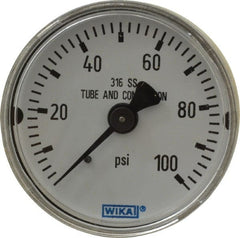Wika - 2" Dial, 1/4 Thread, 0-100 Scale Range, Pressure Gauge - Center Back Connection Mount, Accurate to 2.5% of Scale - Exact Tooling