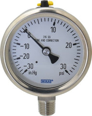 Wika - 2-1/2" Dial, 1/4 Thread, 30-0-30 Scale Range, Pressure Gauge - Lower Connection Mount, Accurate to 1.5% of Scale - Exact Tooling