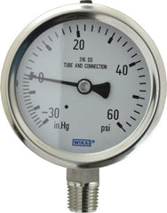 Wika - 2-1/2" Dial, 1/4 Thread, 30-0-60 Scale Range, Pressure Gauge - Lower Connection Mount, Accurate to 1.5% of Scale - Exact Tooling
