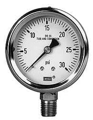 Wika - 4" Dial, 1/2 Thread, 30-0-200 Scale Range, Pressure Gauge - Lower Back Connection Mount, Accurate to 1% of Scale - Exact Tooling