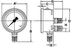 Wika - 4" Dial, 1/4 Thread, 0-60 Scale Range, Pressure Gauge - Lower Back Connection Mount, Accurate to 1% of Scale - Exact Tooling