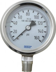 Wika - 2-1/2" Dial, 1/4 Thread, 0-160 Scale Range, Pressure Gauge - Lower Connection Mount, Accurate to 1.5% of Scale - Exact Tooling
