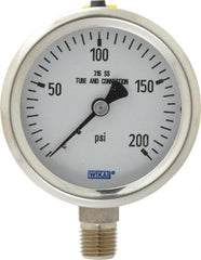 Wika - 2-1/2" Dial, 1/4 Thread, 0-200 Scale Range, Pressure Gauge - Lower Connection Mount, Accurate to 1.5% of Scale - Exact Tooling