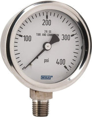 Wika - 2-1/2" Dial, 1/4 Thread, 0-400 Scale Range, Pressure Gauge - Lower Connection Mount, Accurate to 1.5% of Scale - Exact Tooling