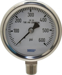 Wika - 2-1/2" Dial, 1/4 Thread, 0-600 Scale Range, Pressure Gauge - Lower Connection Mount, Accurate to 1.5% of Scale - Exact Tooling