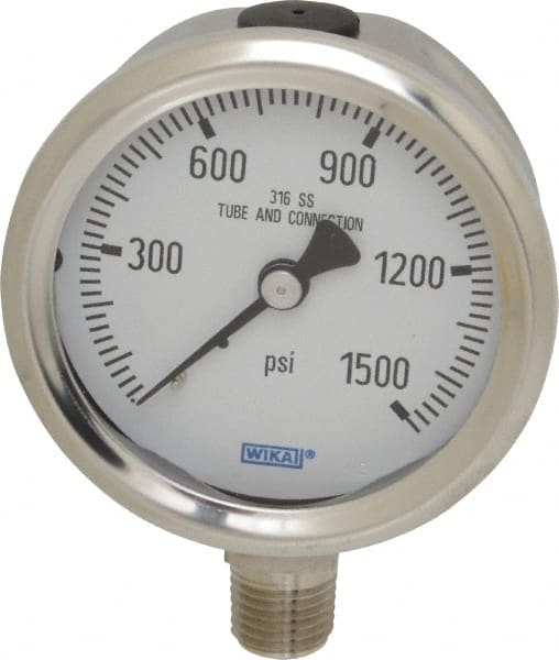 Wika - 2-1/2" Dial, 1/4 Thread, 0-1,500 Scale Range, Pressure Gauge - Lower Connection Mount, Accurate to 1.5% of Scale - Exact Tooling