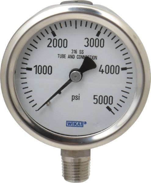 Wika - 2-1/2" Dial, 1/4 Thread, 0-5,000 Scale Range, Pressure Gauge - Lower Connection Mount, Accurate to 1.5% of Scale - Exact Tooling