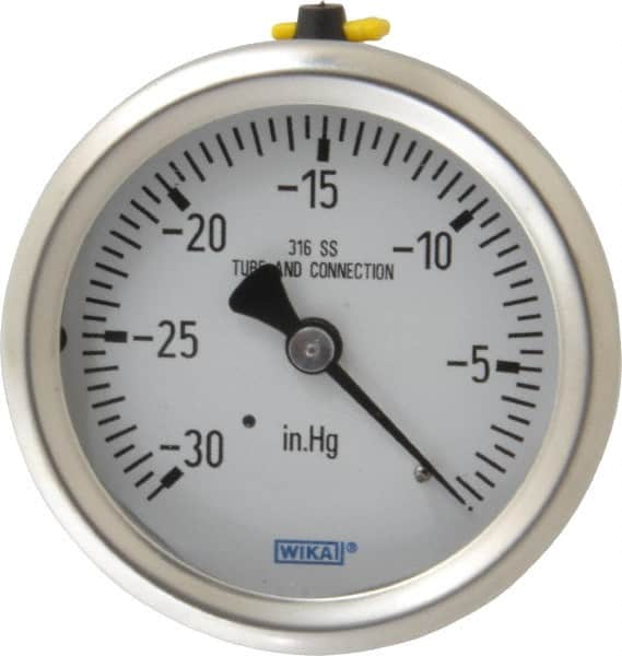 Wika - 2-1/2" Dial, 1/4 Thread, 30-0 Scale Range, Pressure Gauge - Center Back Connection Mount, Accurate to 1.5% of Scale - Exact Tooling