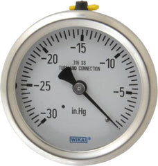 Wika - 2-1/2" Dial, 1/4 Thread, 30-0 Scale Range, Pressure Gauge - Center Back Connection Mount, Accurate to 1.5% of Scale - Exact Tooling