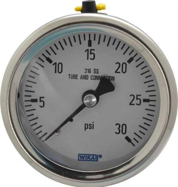 Wika - 2-1/2" Dial, 1/4 Thread, 0-30 Scale Range, Pressure Gauge - Center Back Connection Mount, Accurate to 1.5% of Scale - Exact Tooling
