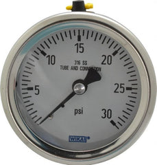 Wika - 2-1/2" Dial, 1/4 Thread, 0-30 Scale Range, Pressure Gauge - Center Back Connection Mount, Accurate to 1.5% of Scale - Exact Tooling