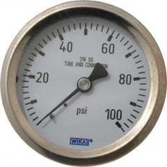 Wika - 2-1/2" Dial, 1/4 Thread, 0-100 Scale Range, Pressure Gauge - Center Back Connection Mount, Accurate to 1.5% of Scale - Exact Tooling