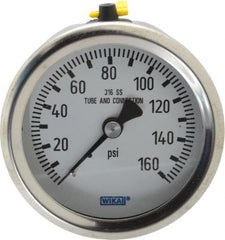 Wika - 2-1/2" Dial, 1/4 Thread, 0-160 Scale Range, Pressure Gauge - Center Back Connection Mount, Accurate to 1.5% of Scale - Exact Tooling