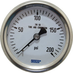 Wika - 2-1/2" Dial, 1/4 Thread, 0-200 Scale Range, Pressure Gauge - Center Back Connection Mount, Accurate to 1.5% of Scale - Exact Tooling