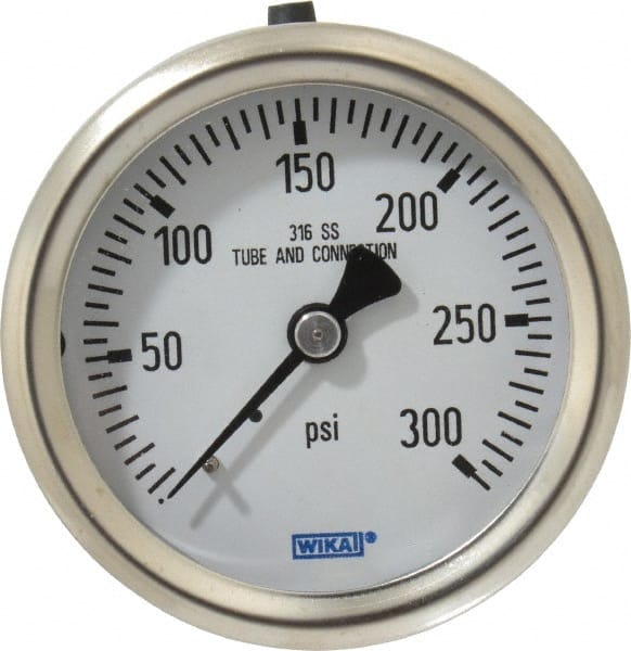 Wika - 2-1/2" Dial, 1/4 Thread, 0-300 Scale Range, Pressure Gauge - Center Back Connection Mount, Accurate to 1.5% of Scale - Exact Tooling