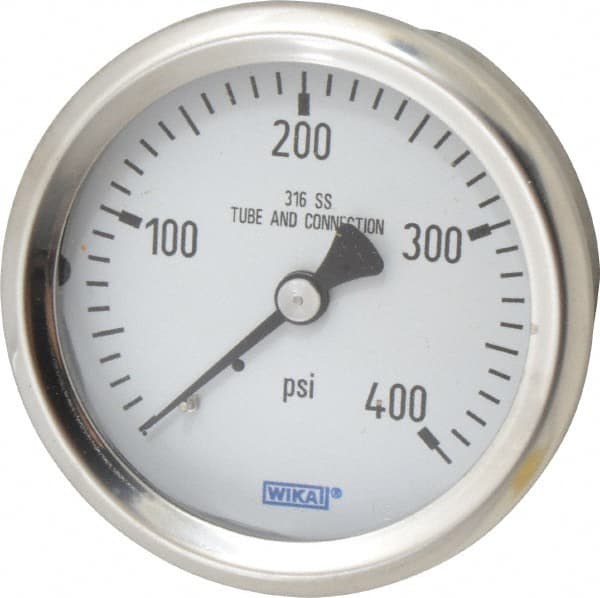Wika - 2-1/2" Dial, 1/4 Thread, 0-400 Scale Range, Pressure Gauge - Center Back Connection Mount, Accurate to 1.5% of Scale - Exact Tooling