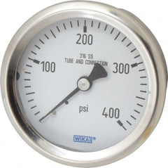 Wika - 2-1/2" Dial, 1/4 Thread, 0-400 Scale Range, Pressure Gauge - Center Back Connection Mount, Accurate to 1.5% of Scale - Exact Tooling