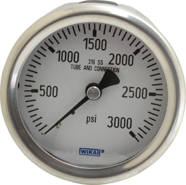 Wika - 2-1/2" Dial, 1/4 Thread, 0-3,000 Scale Range, Pressure Gauge - Center Back Connection Mount, Accurate to 1.5% of Scale - Exact Tooling