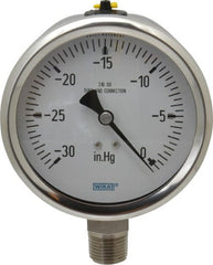 Wika - 4" Dial, 1/2 Thread, 30-0 Scale Range, Pressure Gauge - Lower Connection Mount, Accurate to 1% of Scale - Exact Tooling