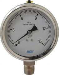 Wika - 4" Dial, 1/2 Thread, 0-15 Scale Range, Pressure Gauge - Lower Connection Mount, Accurate to 1% of Scale - Exact Tooling