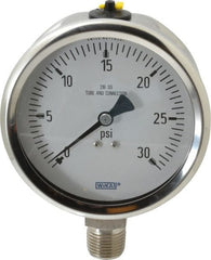 Wika - 4" Dial, 1/2 Thread, 0-30 Scale Range, Pressure Gauge - Lower Connection Mount, Accurate to 1% of Scale - Exact Tooling