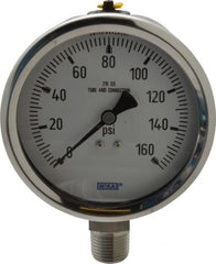 Wika - 4" Dial, 1/2 Thread, 0-160 Scale Range, Pressure Gauge - Lower Connection Mount, Accurate to 1% of Scale - Exact Tooling