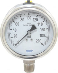 Wika - 4" Dial, 1/2 Thread, 0-200 Scale Range, Pressure Gauge - Lower Connection Mount, Accurate to 1% of Scale - Exact Tooling