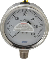 Wika - 4" Dial, 1/2 Thread, 0-300 Scale Range, Pressure Gauge - Lower Connection Mount, Accurate to 1% of Scale - Exact Tooling