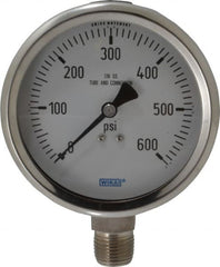 Wika - 4" Dial, 1/2 Thread, 0-600 Scale Range, Pressure Gauge - Lower Connection Mount, Accurate to 1% of Scale - Exact Tooling