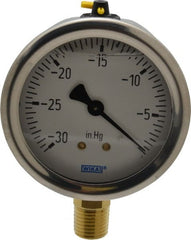 Wika - 2-1/2" Dial, 1/4 Thread, 30-0 Scale Range, Pressure Gauge - Lower Connection Mount, Accurate to 1.5% of Scale - Exact Tooling