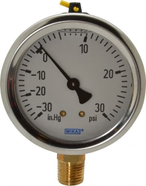Wika - 2-1/2" Dial, 1/4 Thread, 30-0-30 Scale Range, Pressure Gauge - Lower Connection Mount, Accurate to 1.5% of Scale - Exact Tooling