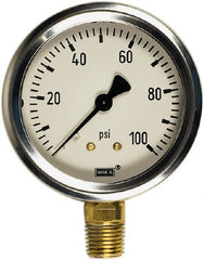 Wika - 4" Dial, 1/2 Thread, 0-1,000 Scale Range, Pressure Gauge - Lower Back Connection Mount, Accurate to 1% of Scale - Exact Tooling