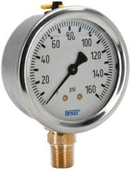 Wika - 2-1/2" Dial, 1/4 Thread, 0-160 Scale Range, Pressure Gauge - Lower Connection Mount, Accurate to 1.5% of Scale - Exact Tooling