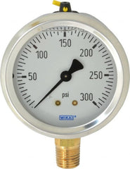 Wika - 2-1/2" Dial, 1/4 Thread, 0-300 Scale Range, Pressure Gauge - Lower Connection Mount, Accurate to 1.5% of Scale - Exact Tooling