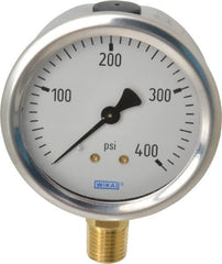 Wika - 2-1/2" Dial, 1/4 Thread, 0-400 Scale Range, Pressure Gauge - Lower Connection Mount, Accurate to 1.5% of Scale - Exact Tooling