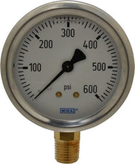 Wika - 2-1/2" Dial, 1/4 Thread, 0-600 Scale Range, Pressure Gauge - Lower Connection Mount, Accurate to 1.5% of Scale - Exact Tooling