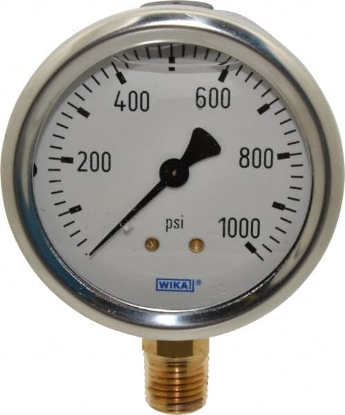 Wika - 2-1/2" Dial, 1/4 Thread, 0-1,000 Scale Range, Pressure Gauge - Lower Connection Mount, Accurate to 1.5% of Scale - Exact Tooling