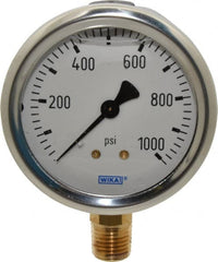 Wika - 2-1/2" Dial, 1/4 Thread, 0-1,000 Scale Range, Pressure Gauge - Lower Connection Mount, Accurate to 1.5% of Scale - Exact Tooling