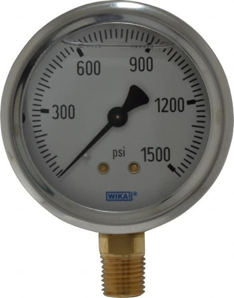 Wika - 2-1/2" Dial, 1/4 Thread, 0-1,500 Scale Range, Pressure Gauge - Lower Connection Mount, Accurate to 1.5% of Scale - Exact Tooling