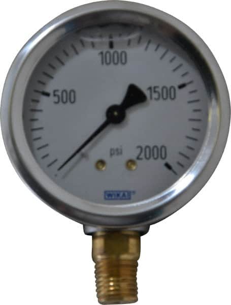 Wika - 2-1/2" Dial, 1/4 Thread, 0-2,000 Scale Range, Pressure Gauge - Lower Connection Mount, Accurate to 1.5% of Scale - Exact Tooling